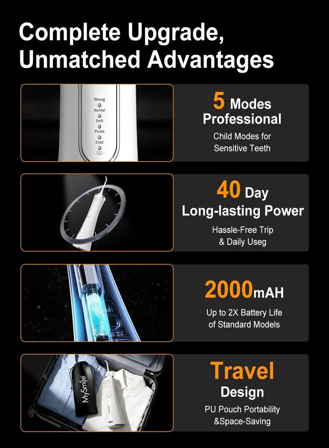 MySmile LP211 Water Flosser Cordless for Teeth, 5 Modes Portable Oral Irrigator, 260ML Water Dental Picks for Sensitive Teeth Cleaning, IPX7 Travel Rechargeable Water Flossing &2 Teeth Wipes - Image 4